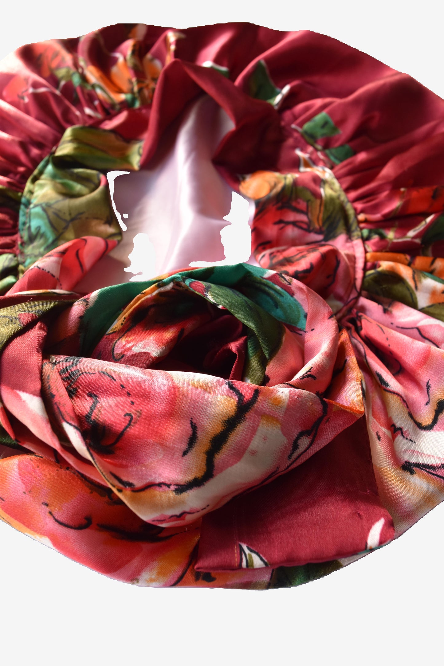 Crimson Bloom Satin Tie Bonnet