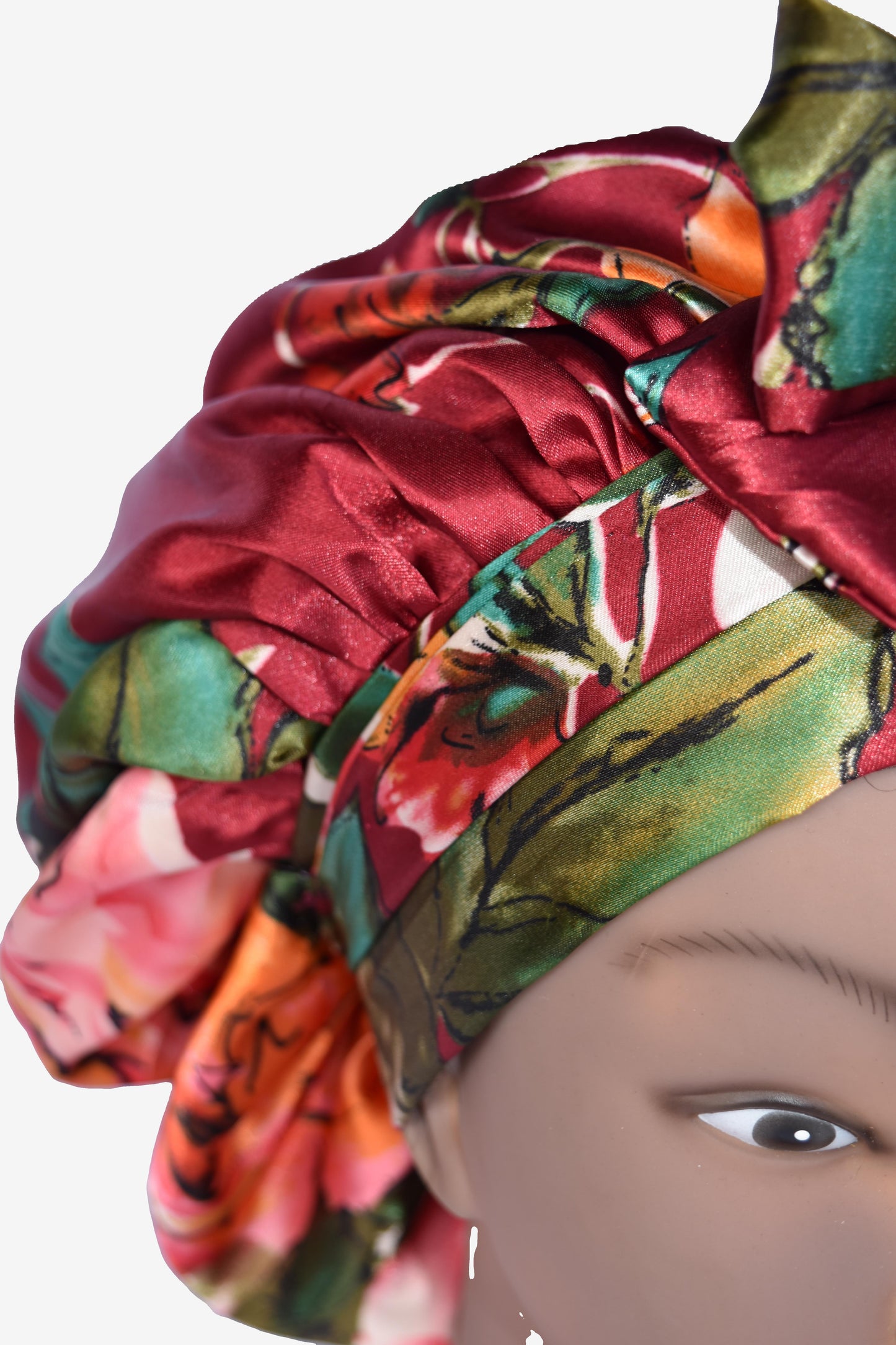 Crimson Bloom Satin Tie Bonnet
