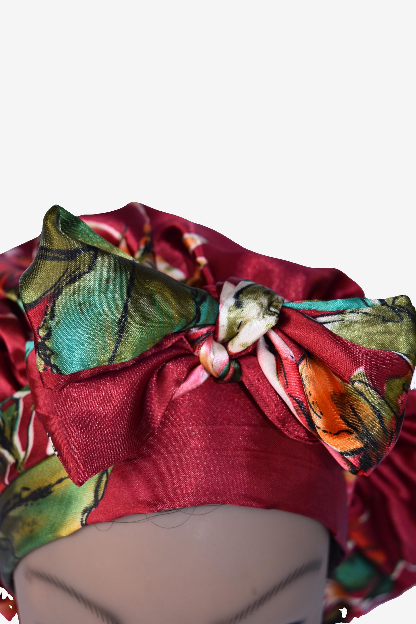 Crimson Bloom Satin Tie Bonnet