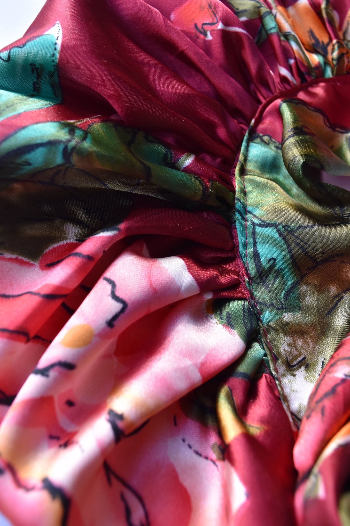 Crimson Bloom Satin Tie Bonnet
