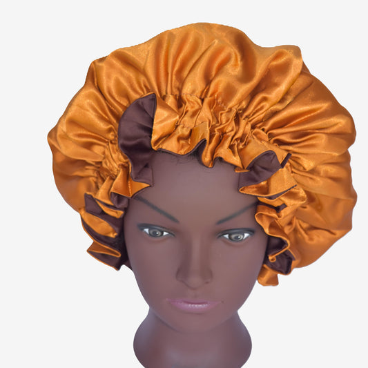 Golden glow ruffle satin bonnet