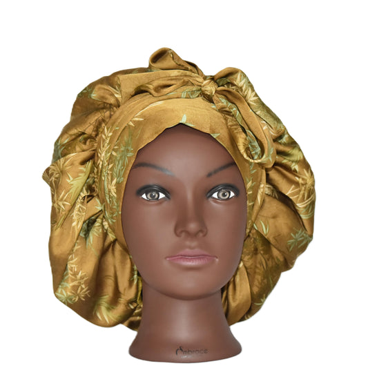 Aura | 100% Pure Silk Bonnet for all hair types – golden anti-frizz night cap by Curly Comforts