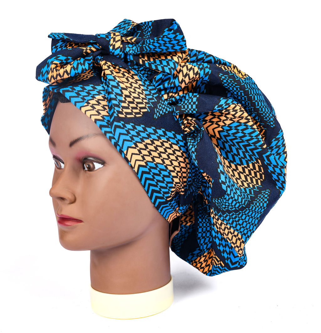 Navy blue breathable cotton bonnet with silk lining