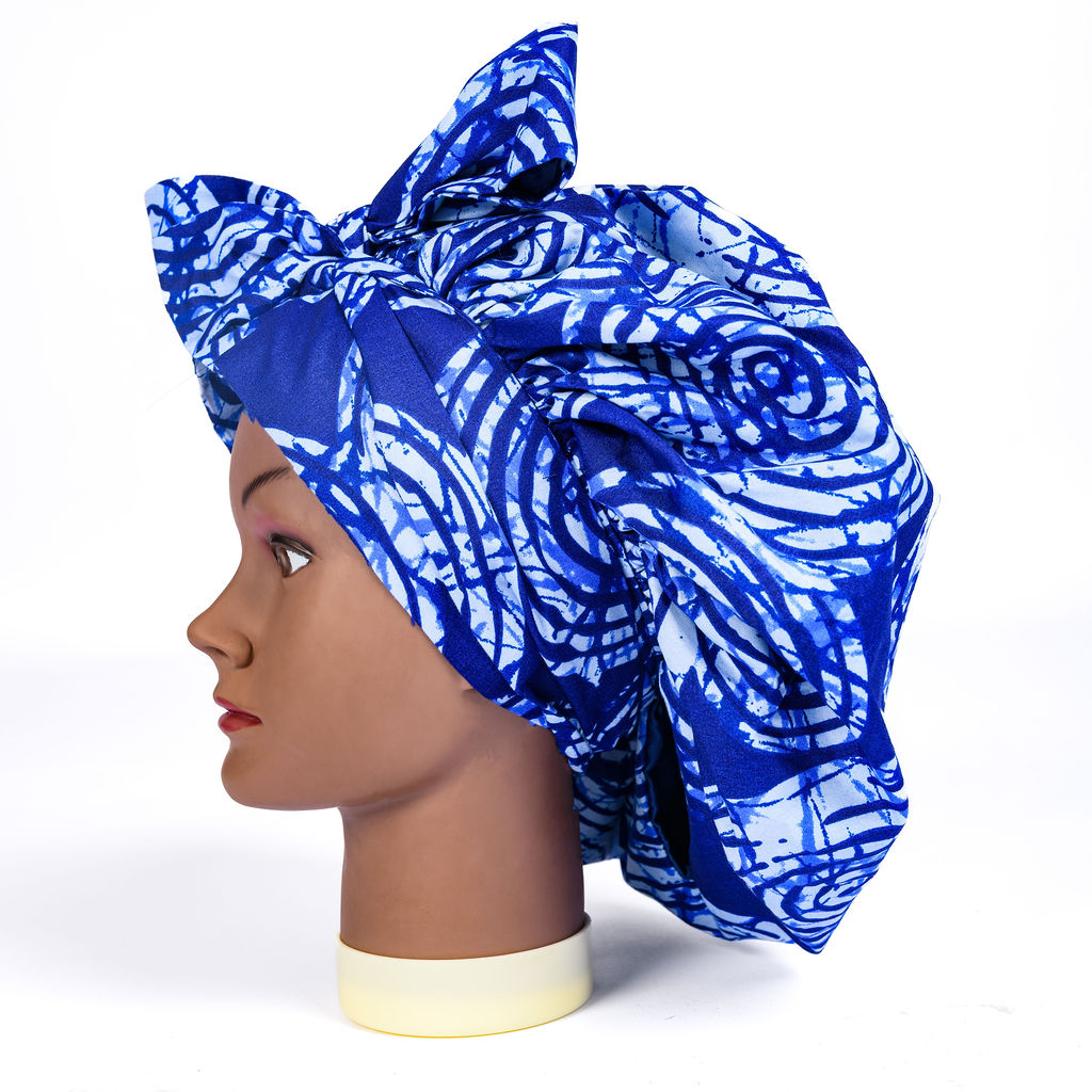 Breathable cotton and silk tie bonnet with adjustable straps