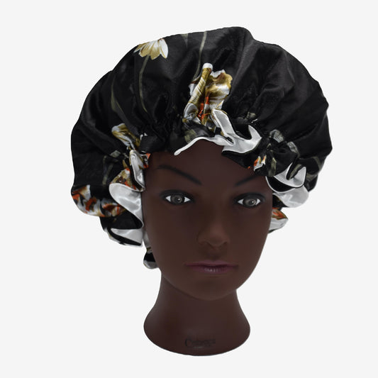 Dusky Dahlia satin ruffle bonnet