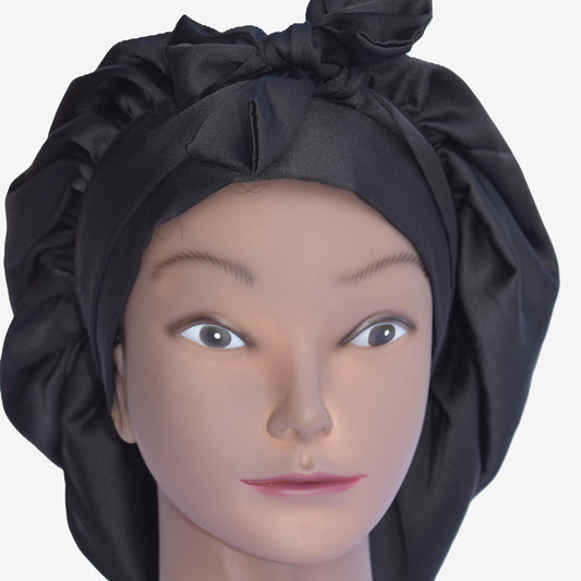 Noir Bonnet Satin Tie Bonnet